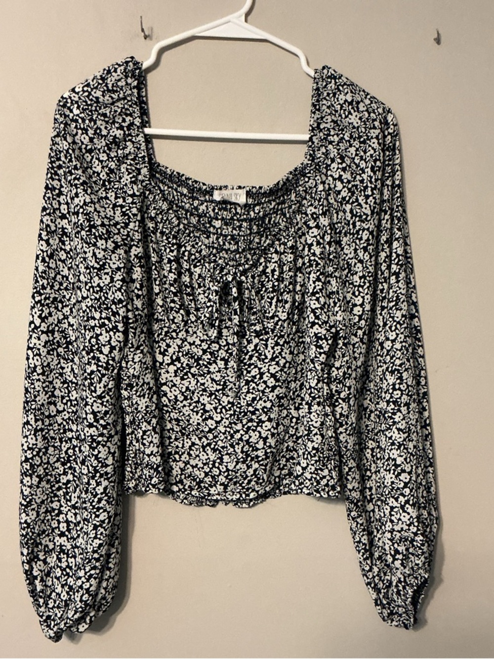Sienna Sky Black & White Floral Smocked Peasant Blouse